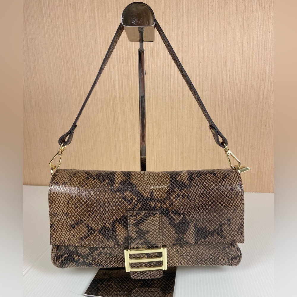 Italian Leather Snakeskin Embossed Convertible Clutch Crossbody – Made in Italy